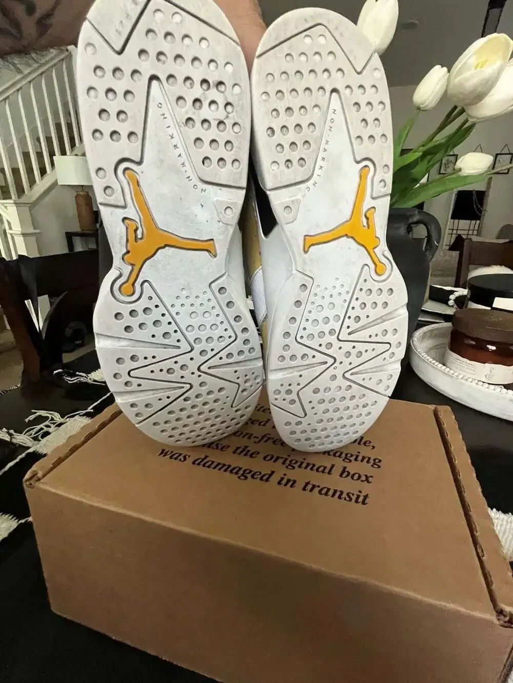 Air Jordan 6 Retro Yellow Ochre Basketball Sneakers size 2y
